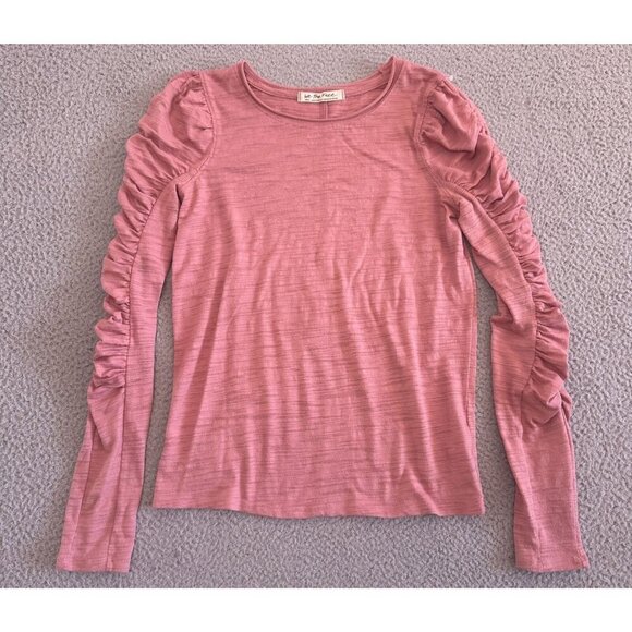 Free People Natasha Top Ruched Long Sleeve Round Neck Blush Pink - Picture 1 of 10